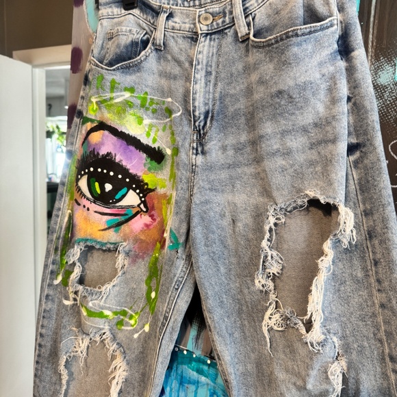 SO Denim - Streetwear custom painted 90s Wide Leg Jeans sz 13- 31